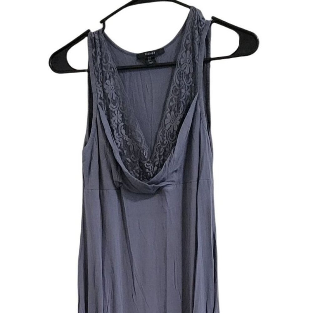 Tahari Maxi Dress Womens Size Small Gray Sleeveless Lace Trim Boho Empire Waist